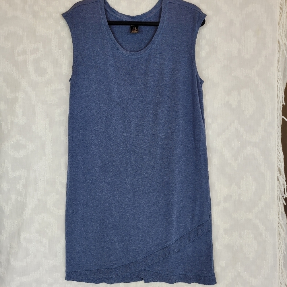 Active Life scoop neck cap sleeves athletic athleisure denim blue dress sporty M - Picture 6 of 8